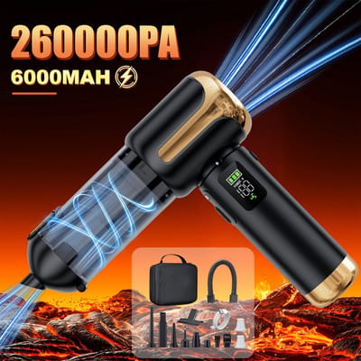 26000Pa Snoerloze Handstofzuiger – Draagbare Auto & Huis Stofzuiger met LED, 0,25L Stofbeker, 4-in-1, USB Oplaadbaar, Blazen & Zuigen