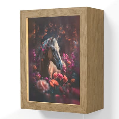 Wandlamp 15x20 cm - Oplaadbaar - Paard - Bloemen - Paars - Oranje - Dieren - Wandlampen binnen woonkamer - Slaapkamer lamp met kabel - Decoratieve nachtlamp - Vloerlamp snoer