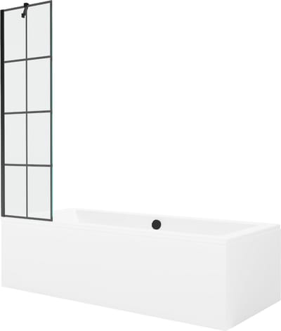 Mexen Cube rechthoekig bad 170 x 80 met ombouw en 1-delige paravent 50 , zwart patroon - 550517080X9505007077