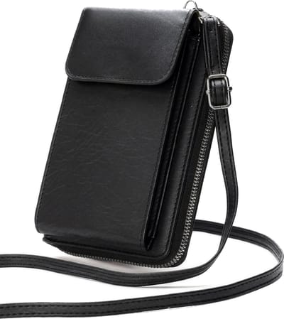 Telefoontasje Met Portemonee Schoudertas Voor Telefoon - Lederen Crossbody Tas Dames - Zwart