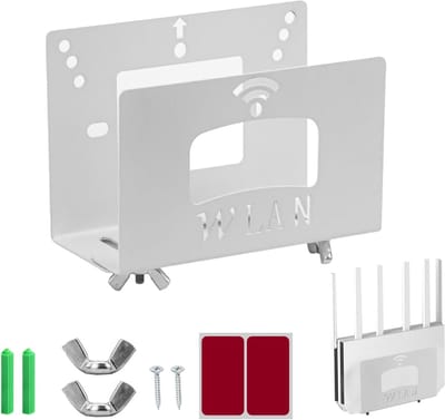 Routerhouder Metaal - Wandbox Verbergen - Woonkamer Ordenen - Verstelbare Dikte - 98 x 5 x 7cm - Wit