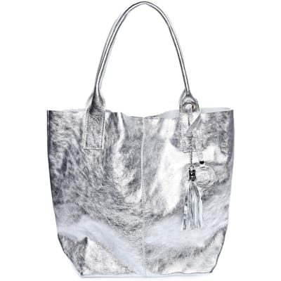 Roberta M Zilver Rundleer Tas