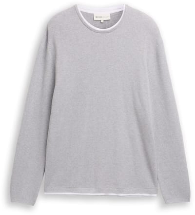 Tom Tailor Denim - 2-in-1 gebreide trui van katoen - Maat XXL - Light Stone Grey Melange