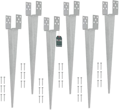 KOTARBAU® 6 Stuks Grondanker, Paalhouder, 0-120 mm, Verzinkt Staal, 70 cm, Zilver, Verstelbare Paalhouder, Paalvoet, Paalsteun, Paalanker, voor Tuinconstructies