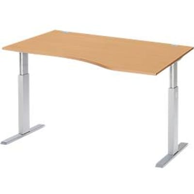 Schäfer Shop Select ERGO-T bureau, elektrisch in hoogte verstelbaar, vrije vorm, rechts, T-poot, B 1800 x H 725-1185 mm, decor beuken/blank aluminium