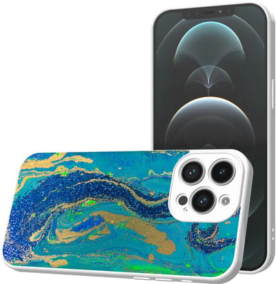 Smartphonica Telefoonhoesje Geschikt voor iPhone 12 Pro Max met Blauw Goud Marmer opdruk - TPU Back Cover Case Blue Gold Marble Design - Wit geschikt voor iPhone 12 Pro Max