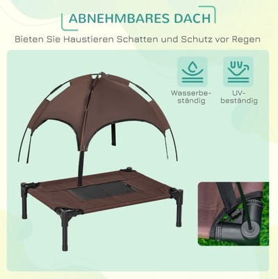 HAUSS SPOLE Dierenmand – Verhoogd Met Baldakijn – 61 x 46 x 62 cm – Metaal en Oxfordstof – Koffiebruin – Voor Buiten en Schaduw