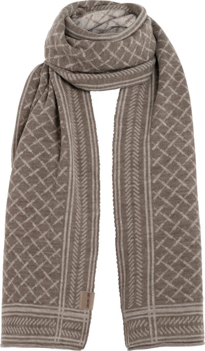 Knit Factory Dusk Gebreide Sjaal Unisex - Bruin & grijs geruite rechte sjaal voor herfst en winter - Langwerpige sjaal - Wollen sjaal - Heren sjaal - Dames sjaal - Marron/Iced Clay - 200x35 cm