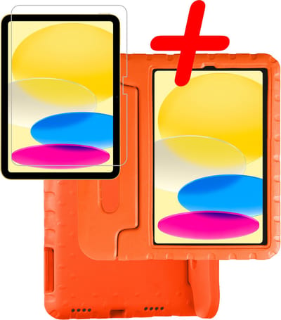 Hoesje Geschikt voor Apple iPad 10 (2022) - 10.9 inch - 10e Generatie - Met Screenprotector - Kinderhoes Shockproof Bumper - Kidsproof Case - Tablet Hoes - Kinder Hoes Cover - Oranje