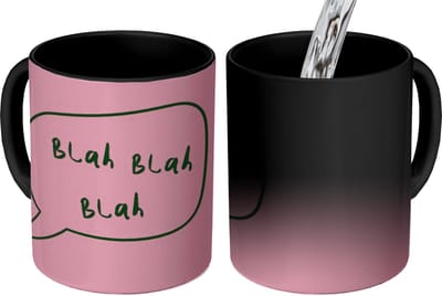 Magische Mok - Foto op Warmte Mokken - Koffiemok - Tekstwolkje - BLAH BLAH BLAH - Roze - Magic Mok - Beker - 350 ML - Theemok - Mok met Tekst