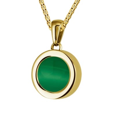 Quiges 12mm Mini Munt Hanger Goudkleurig RVS Glans met Cateye Groen Munt en Ketting Ankerketting 42-46cm - SLSHS455