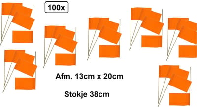100x Papieren vlaggetjes oranje op stokje 20 x 13cm- EK Sport Holland Nederland festival zwaai vlag