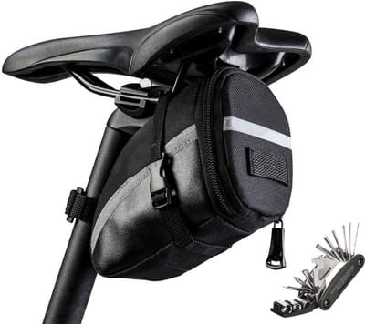 Dailygoods- Zadeltas met reflectie - Fietstas Zadel - 1,2 Liter Capaciteit - Geschikt voor Racefiets/Mountainbike - Inclusief Multitool - Polyester/Leer