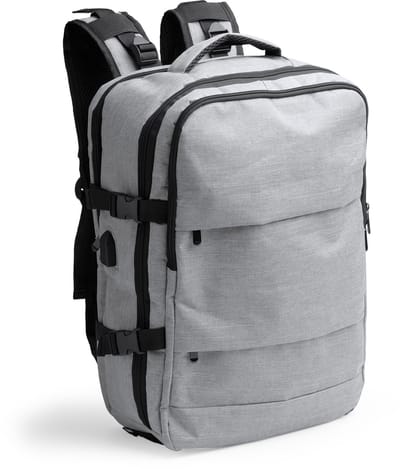Grijze Rugzak gemaakt van RPET 17" laptopvak , USB aansluiting 30 liter. Schoenenvak
