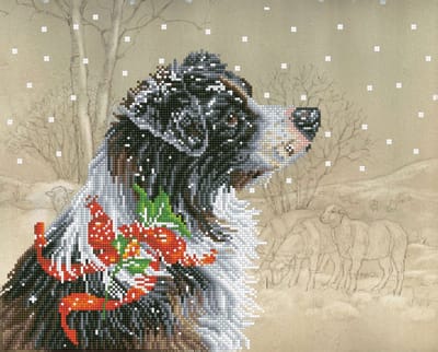 Diamond Painting Volwassenen - Ronde Steentjes - Volledig Pakket - Hobby - Diamond Dotz® - DD10.036 - Dieren -Kerst bordercollie 50 x 40cm