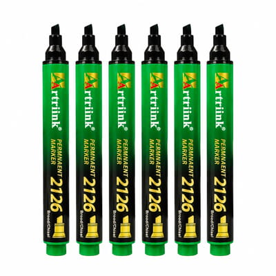 Schuine permanente marker - 6 groene stuks - waterbestendig - enkele punt - basisverpakking