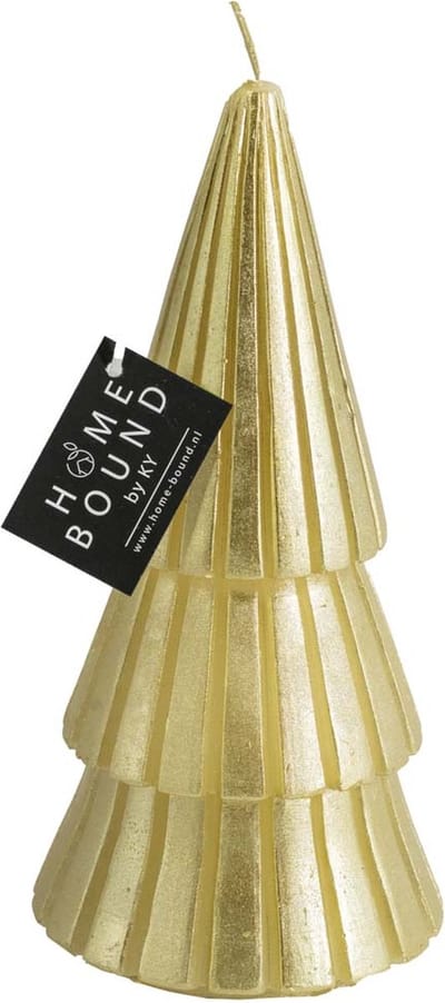HomeBound by KY | Kaars kerstboom goud | 8,6x8,6x19,5cm | figuurkaars dennenboom