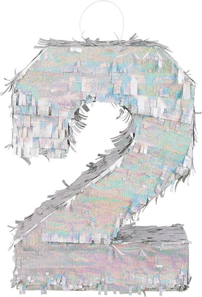 Piñata cijfer '2' holografisch zilver (40 x 28 x 8 cm)