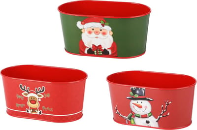 Dekoratief | Bakje ovaal 'Santa/Snowman/Rudolph', metaal, 17x10x8cm, set van 3 stuks | A245773