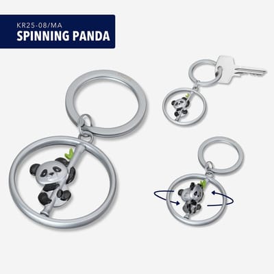 Troika Sleutelhanger, pandabeer op een draaiend bamboestokje, emaille/gegoten metaal, mat, veelkleurig/zilverkleurig