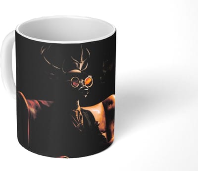 Mok - Koffiemok - Hert - Zonnebril - Zwart - Pak - Mokken - 350 ML - Beker - Koffiemokken - Theemok