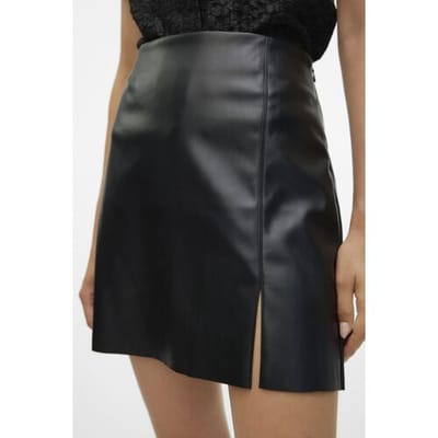 Vero Moda zwarte dames rok   Slim Fit   Imitatieleer patroon   Blinde ritssluiting   Duurzaam   Regular waist Zwart L