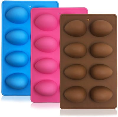 Allecto - Eivorm siliconen mallen - Bakvorm voor chocolade en muffins - Roze, blauw, bruin - Herbruikbaar en duurzaam - Geschikt voor zeep en brood