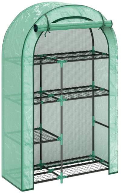 Kas met Ronddak Deur 7 Legplanken 100x45x160cm Groen Verzinkt Staal PE UV-bestendig Oproldeur voor Tomaten Groenten Balkon Tuin