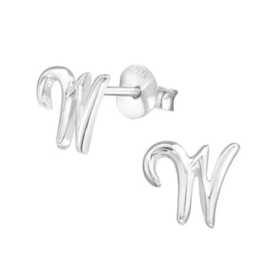 Aramat Jewels | Oorbellen | Stijlvolle Zilveren Initiaal Oorbellen | W-7mm | |4mm | Zilver | Kinderen | Verkleurd niet