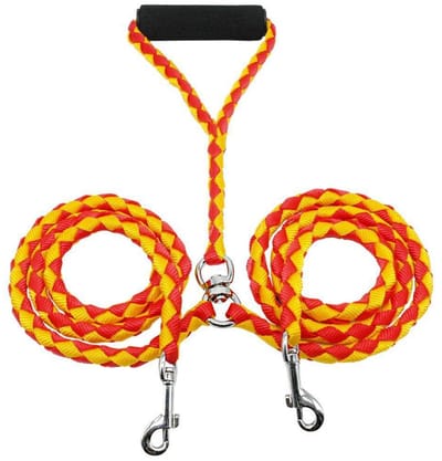 longziming -Hundehalsband-Führseil - Doppelläufiges Führstrick-System - PP + Touw - Robuust Voor Buitengebruik, Training En Dagelijks Gebruik - 1 Stuk - Rood en geel