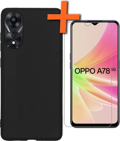 Hoes - Met Screenprotector - Geschikt voor OPPO A78 5G - Sterk & Shockproof - Back Cover - Siliconen Case - Telefoon Hoes - Zwart
