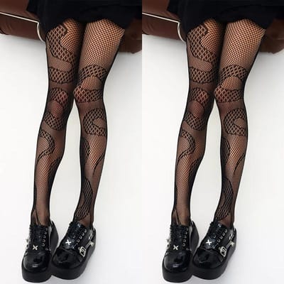 Collants résille à motif serpent sexy pour femmes Pantyhose jacquard punk gothique Collants d'Halloween Cosplay Streetwear One Size