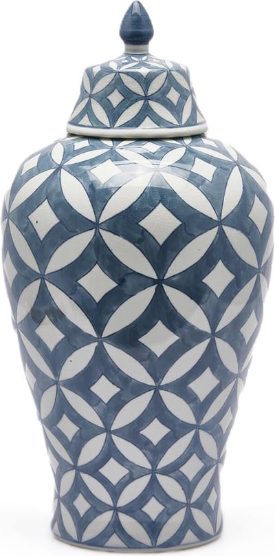 EGD Vaas met Deksel Keramiek Blauw-Crème D 24 cm H 47 cm