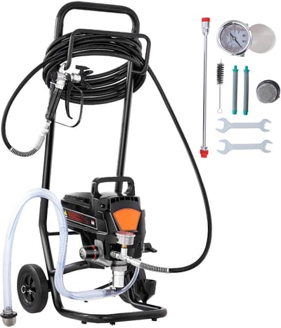 Stand Airless verfspuit, 950 W 3000 PSI zeer efficiënte elektrische spuit met trolley, fijn en gelijkmatig schilderwerk voor binnen en buiten voor huizen, meubels en hekken