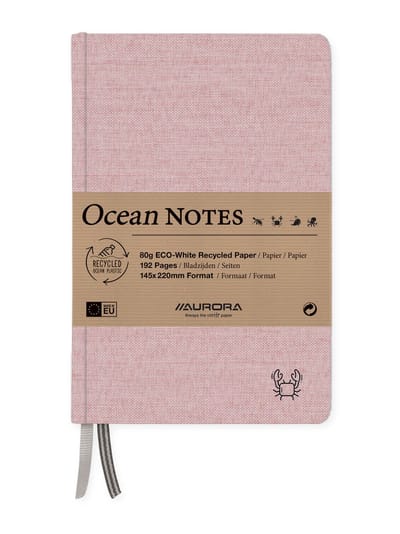 Aurora - MAXI PACK - 4 x Ocean Notes Notebook (Cover uit gerecycleerd zee-plastic): Formaat 145x220mm - Gelijnd - 192 Bladzijden - Gerecycleerd 80gr schrijfpapier - Kleur Rood