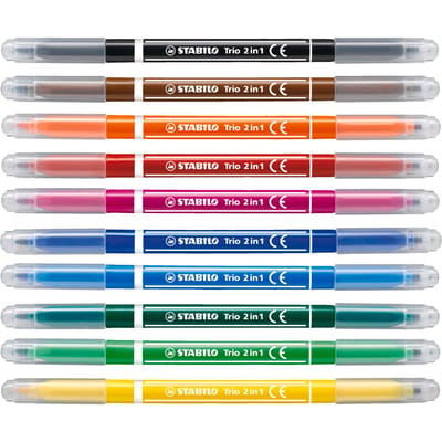STABILO Trio 2 in 1 - Felt-tip pen and fineliner in one - Set of 10 pieces