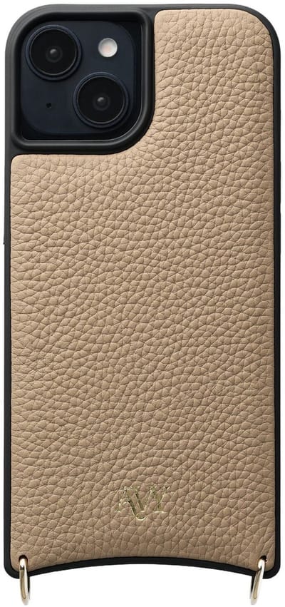 AVY Leren Hoesje | Geschikt voor Apple iPhone 15 | Compatibel met MagSafe | Leather Case | Back Cover | Haakjes voor koord | Beige