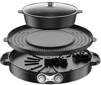 Jurrys BBQ Pan - Hotpot - Elektrisch - 2 in 1 - Koken - Grill - 2200W - Zwart - Rookloze grill - Oven - Zwart