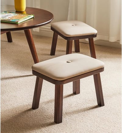 Houten Voetenbankje - Ronde Kruk - Extra Zitplaats - Elegant Design - 34x24x23 cm - Niet gespecificeerd
