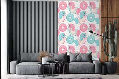 Behang - Fotobehang Eenhoorn - Donut - Baby - Breedte 150 cm x hoogte 240 cm