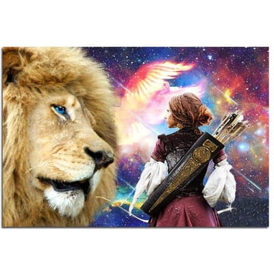 De leeuw en Lady Killer Diamond Painting vol rond diamantborduurwerk 20X30CM beige