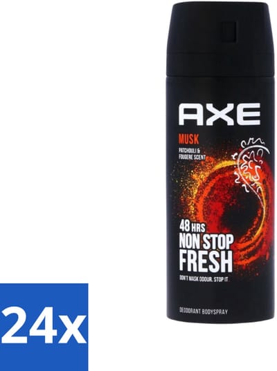 24 x Axe - Deodorant Bodyspray - 48hrs Fresh - Musk - Patchouli & Fougere - 150 ml - Deodorant - Mannelijke Geur - Musk - Patchouli - Fougere