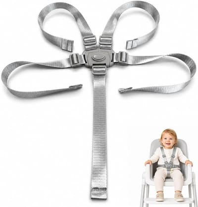 Veiligheidslijn voor kinderen met 5-punts veiligheidsgordel voor kinderstoel en kinderwagen, zilver, veilig en comfortabel