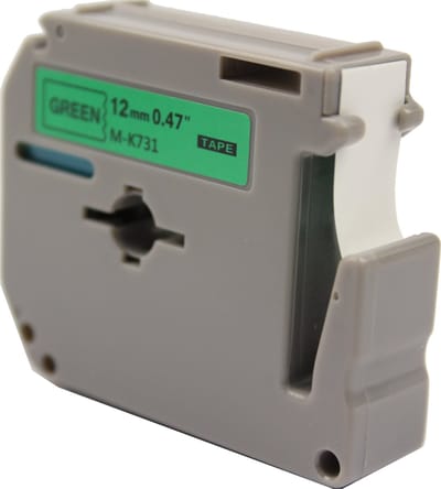 KATRIZ® huismerk label tape voor Brother M-K731| PT-65/70/80/90/M102 | Zwart op Goen | 12mm*8m | 1 stuk