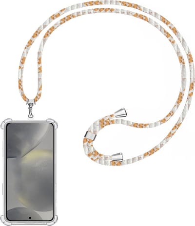 Telefoonkoord + Hoesje Geschikt voor Samsung Galaxy S24 - Lengte Verstelbaar - Telefoonketting - Shock Proof Case - Wit Goud