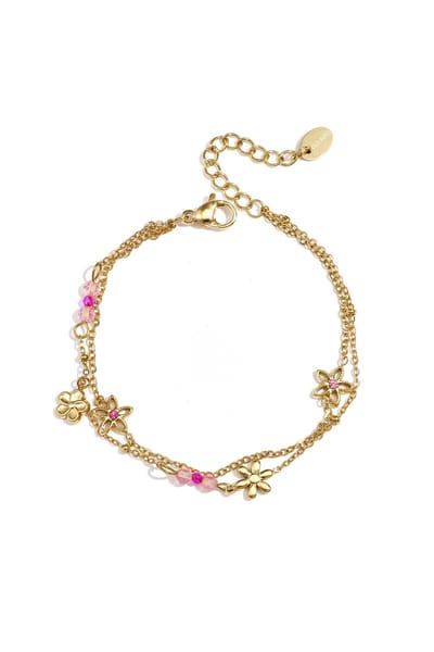 Dubbele armband met kleurrijke bloemetjes - Goudkleur /