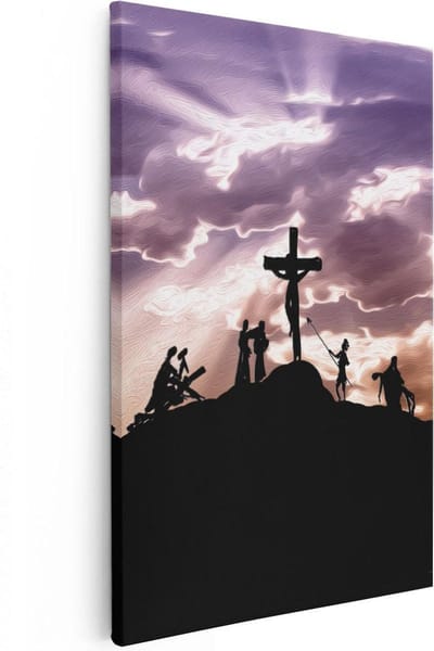 Artaza Canvas Schilderij Kruisiging - 20x30 cm - Klein - Wanddecoratie Christelijk - Muurdecoratie Golgotha - Schilderijen Op Canvas