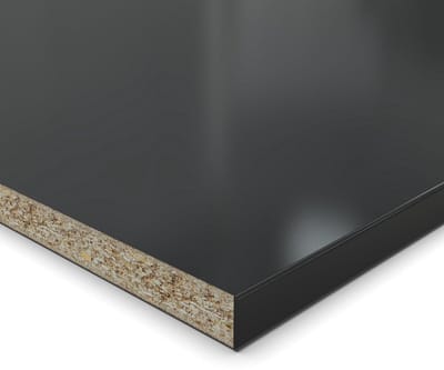 Decoratieve plaat 25 mm zwart gecoat melaminehars, spaanplaat met ABS afwerkrand 2 mm, tot 200 cm lengte, geschikt voor tafelblad, werkblad en meubelgevel