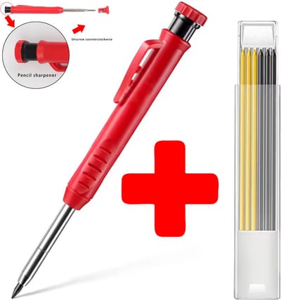 Actie4you® - Bouwpotlood - Markeerpotlood + Navulling - Timmermanspotlood - Inclusief Navulling & Ingebouwde Puntenslijper Dop