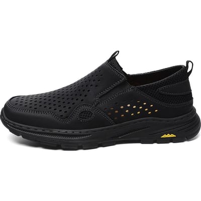 Echt Leer Herenschoenen Zomer Ademend Instappers Loafers Heren Leer Casual Schoenen Mesh Zachte Flats Uitverkoop Rijschoenen Mocassins 38 black